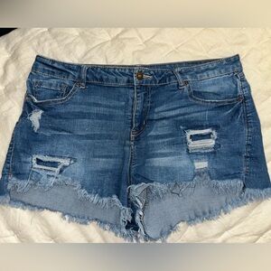 True Craft Blue Distressed Jean Shorts